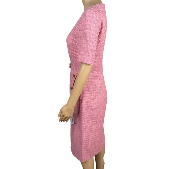 NWT Boutique Moschino $795 Fitted Pink Tweed Button Detail Sheath Dress SZ 8 - Picture 7 of 12